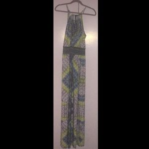 Green blue and white summer dress Maxi